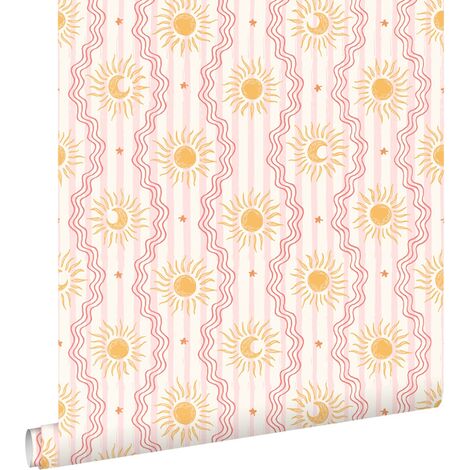 papier peint ornements au style rétro rose, rouge et jaune - ESTAhome (1/5)
