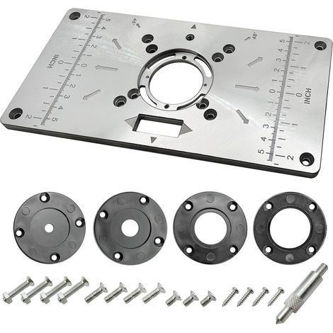 Aluminium-Einsatzplatte für Frästische, geeignet für Werkbänke, Oberfräsen, Holzbearbeitungswerkzeuge und Fräsmaschinen mit Ringen (Schwarz) (1/5)