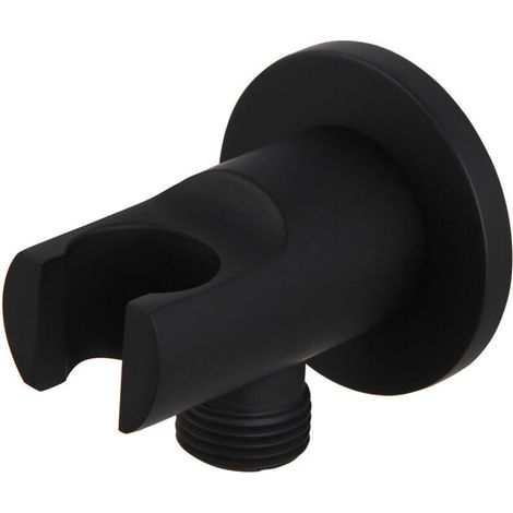 Wall Mounted Shower Head Connector with Bracket - Matte Black - Brass Hose Connector with Wall Mount for Shower Head G 1/2" (1/5)