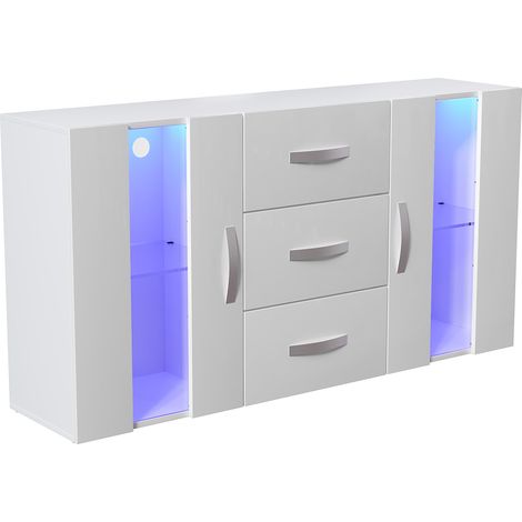Astro LED Sideboard 2 Door 3 Drawer Modern High Gloss Storage Cabinet Cupboard, White