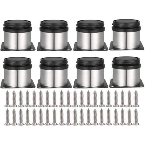 FENOPLASTICA8 pièces Pieds de Meubles Réglables Vis Inclus Ronds Métal Acier Inoxydable Cabinet Jambe Table Pieds Pied d'armoire Hauteur ajustable Pour Canapé, Table, Armoires, éTagèRes 50 mm (1/5)