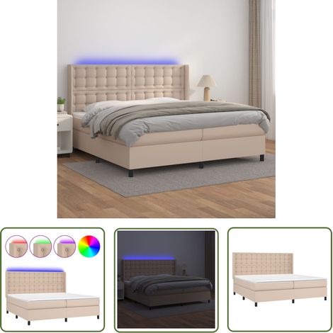 The Living Store Sommier à lattes de lit matelas LED Cappuccino 200x200 cm - Sommier Tapissier - Lit Capitonné - Lit Avec Éclairage LED - Matelas À Ressorts Ensachés - Têtière Ajustable (1/5)