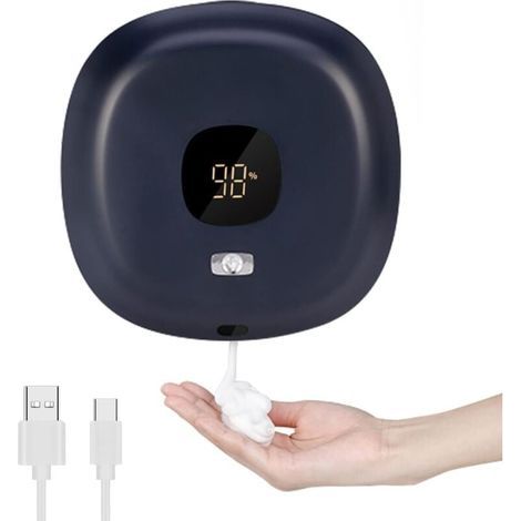 (Blu scuro) Distributore di sapone automatico, distributore di sapone da parete senza contatto da 300 ml, ricaricabile via USB per bagno, cucina, ufficio, scuola (1/4)