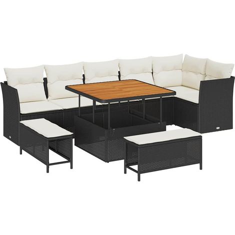 Maison Exclusive - Conjunto de sofás de jardín 9 pcs Negro ratán