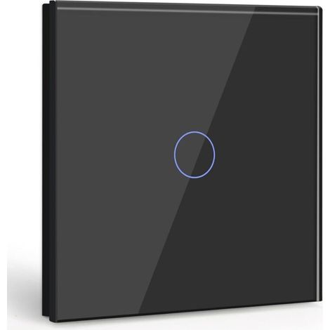 1-fach, 1-Wege-Touchschalter, schwarz – Bedienfeld aus gehärtetem Glas – LED-Anzeige – Maximale Belastung 300 W – Wasser- und feuerbeständig (1/5)