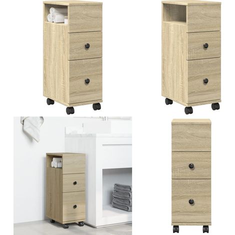 Schmaler Badschrank mit Rädern Sonoma-Eiche Holzwerkstoff - Schrank - Holzschrank