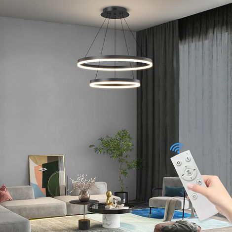 Lustre LED Moderne Cercle noir40+60cm Suspension Luminaire 10%-100% Dimmables Pour Télécommande Et Fonction Mémoire Pour La Cuisine chandelier Geeignet für Schlafzimmer [Classe énergétique E] (1/5)