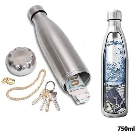 CSPARCV Sicherheits-Wasserflasche mit verstecktem Geheimfach – Aufbewahrungsbox aus Edelstahl für Bargeld, Schlüssel und Autoschlüssel – Abschraubbarer Boden zur Aufbewahrung von Wertsachen – 730 ml – (1/5)