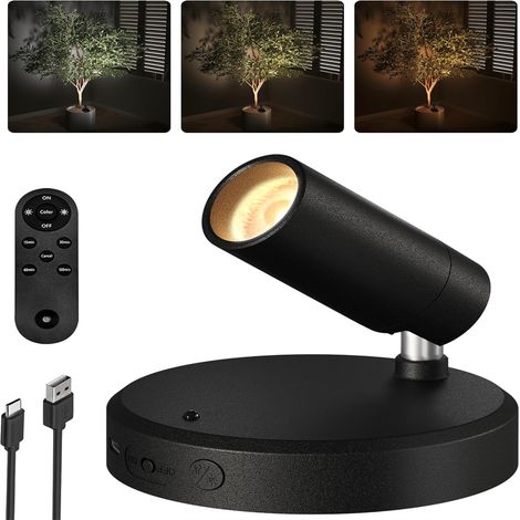 Lampara De Pared Magnetica Inalambrica - Cabeza De Aluminio Negro - Luz Tricolor Ajustable - Base Estable - Control Remoto Incluido - 1 Unidad (1/5)