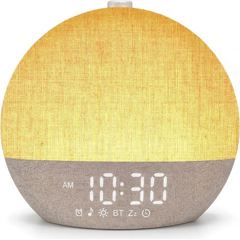 Reveil Lumineux, Simulateur D'Aube Fluorescente Avec Double Alarme Et Fonction Snooze 20 Niveaux De Luminosité Et 7 Couleurs 7 Bruits Blancs (1/5)