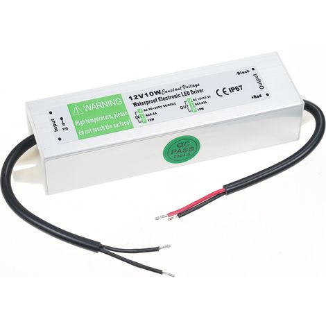 Trasformatore di alimentazione per driver LED impermeabile IP67, da CA 90V-250V a CC 12V 10W a bassa tensione, ideale per strisce LED e pannelli luminosi da esterno. (1/5)