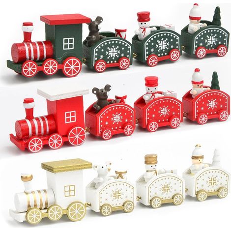 3 Petit Trains de Noël en Bois,Mini Train à Flocons de Neige Noel avec 4 Wagons,Ornement de Table et Cheminée,Sapin de Noel Décorations Cadeaux Raffinée Noël (1/5)