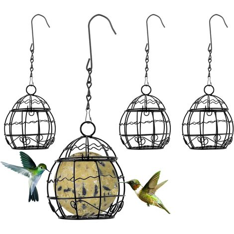 Mangeoire à Oiseaux Suspendue pour Boules de Graisse Distributeur de Nourriture Extérieur en Métal pour Petits Oiseaux de Jardin Lot de 4 (1/5)