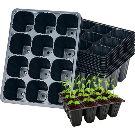 Anzuchtschale,15 Stück 180 Zellen Anzuchtset,Wiederverwendbar,Mini Propagator,Mini Gewächshaus Anzucht, Schwarze Kunststoff-Setzlings-Tabletts mit Drainagelöchern,Für Setzlingpflanzen