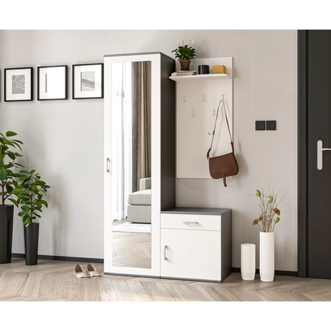 AX LIVING Garderobe mit Spiegel Magnola – 100 cm Breit, Grau & Weiß