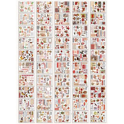 50 autocollants vintage en tissu Washi, série Lifebook, couleurs vives, style rétro, pour manuels, albums photo, couvertures de cahiers, emballages cadeaux, motif « Vent de la Vallée ». (1/5)