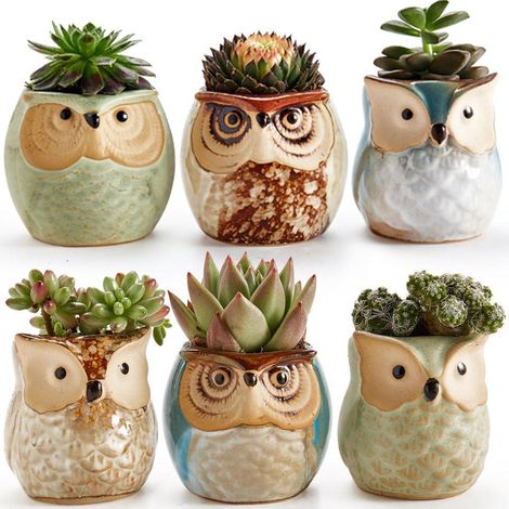 Set aus 6 Keramiktöpfen 7 cm, Vase für Sukkulenten und Kakteen, flüssige Glasur, mit Abflussloch, Behälter für Sukkulentenpflanzen, dekorativ für Blumen. (1/5)