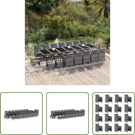vidaXL Chaises de jardin - Ensemble à manger de jardin coussins 21 pcs Gris Résine tressée (1/5)