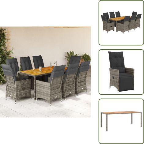 Meuble extérieur - vidaXL Ensemble de bistro de jardin 9 pcs coussins gris poly rotin - Chaise inclinable (1/5)