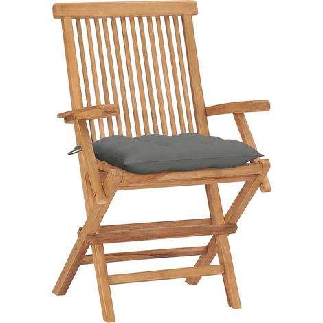 Maison Exclusive - Klappstühle mit grauen Kissen, 4 Stück, Massiv (1/5)