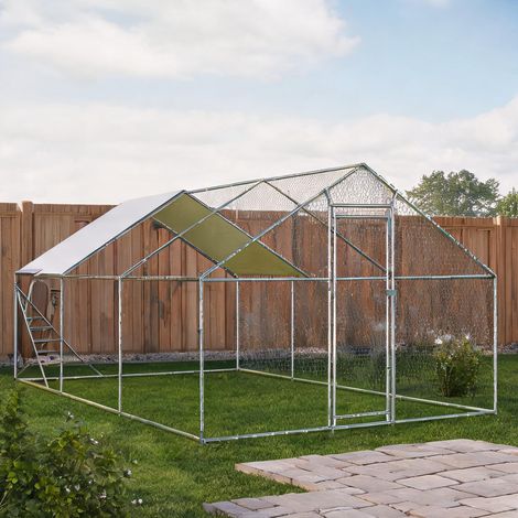 Volière métal 3 x 6 m avec toit et échelle pour poules en métal (1/5)