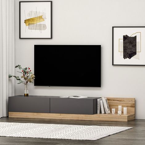 Mobile Porta tv Cajetani, 2 Ante, Apertura a Ribalta, 2 Vani, 180x37x30h cm Nero Antracite (1/5)