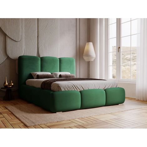 Graingold – Lit capitonné 160x200 avec coffre de rangement – Tête de lit haute en velours vert – Cadre en bois renforcé – Design moderne (1/5)
