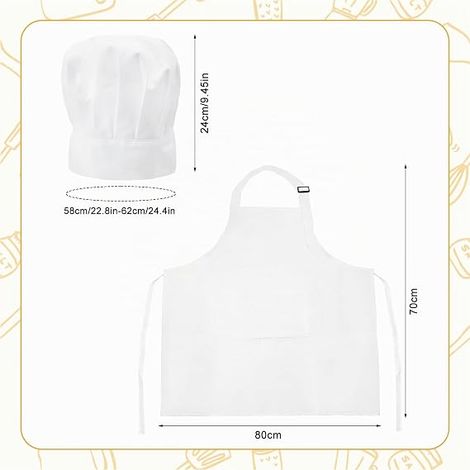 Chef Hat and Apron Set, Chef's Hat and Kitchen Apron, Adjustable, Set of Chef's Hat Aprons with Two Pockets and Elastic Chef Hat for Home Kitchen (1/3)