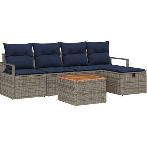 Gartensofa-set mit Kissen mit Speicher 6 pcs Grau Poly-Rattan vidaXL