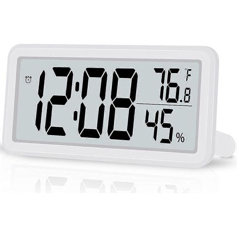 Digitaler Wecker, batteriebetrieben, elektronische LCD-Uhr, weiß