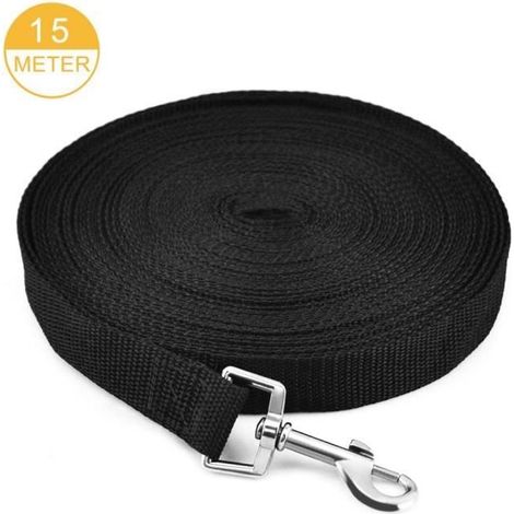 Laisse de Dressage pour Chien 15M Noir Longue Sangle en Nylon Mains 15M Noir Libre pour Chiens Chats Animal Promenade ou Ar (1/4)
