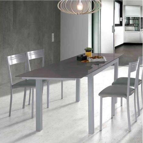 Mesa para cocina extensible acabado cristal gris, 76.5 cm(alto) 110/170 cm(ancho)70 cm(fondo). (1/2)