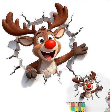 Sticker mural 3D représentant le Père Noël défonçant un mur, sticker mural en vinyle pour les fêtes