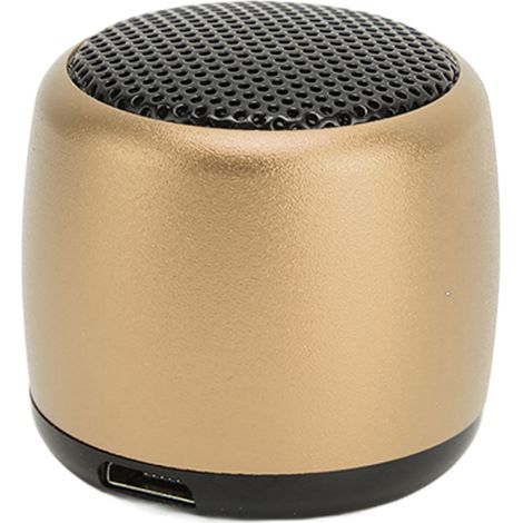 Mini enceinte Bluetooth avec caisson de basses puissant, rechargeable par USB, en métal, portable et sans fil, pour téléphone, tablette et PC (dorée). (1/5)
