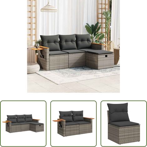 Rattanmöbel - 4-tlg. Garten-Sofagarnitur mit Kissen Grau Poly Rattan (1/5)
