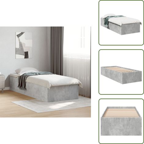 Bettgestell Betongrau 75x190 cm Holzwerkstoff - Beton Grau - Holzrahmen - Lattenrost - Single Bett - Doppelbett (1/5)