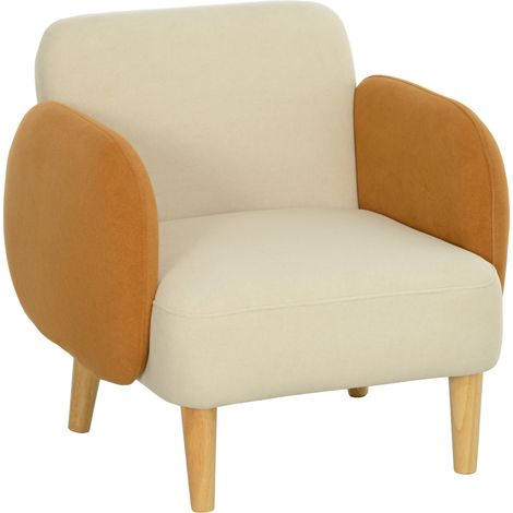 Sillón de dormitorio con reposabrazos y patas de madera Sofá individual Capacidad de carga: 120 kg Color: beige y ocre (1/5)