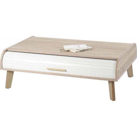 Table basse 2 rideaux chênes clair et blanc Happy 114cm (1/3)