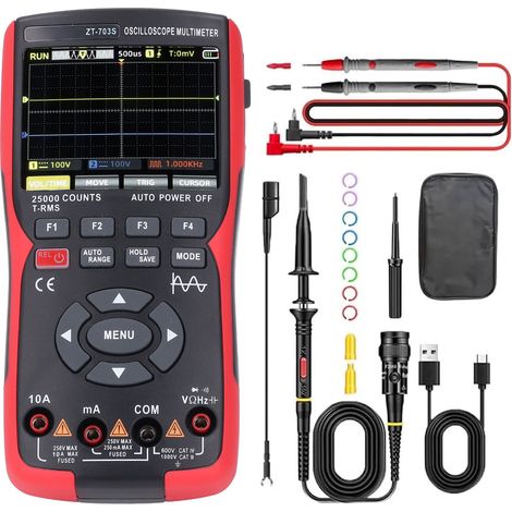 Oscilloscopio multimetro digitale da 50 MHz, 2 canali, 25000 conteggi, schermo da 3,5 pollici, tester di tensione Ohm intelligente portatile, 280 MSa/s ± 400 V. (1/5)
