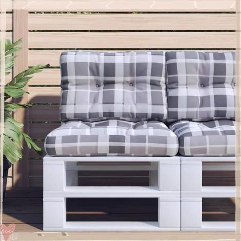Coussins de palette - VINGVO - À carreaux gris - Lot de 2 - Résistant eau & UV - Rembourrage fibres creuses (1/5)