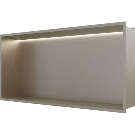 RAK Ingot Rectangular Recessed Niche 300mm H x 600mm W with LED - Brushed Nickel (1/4)