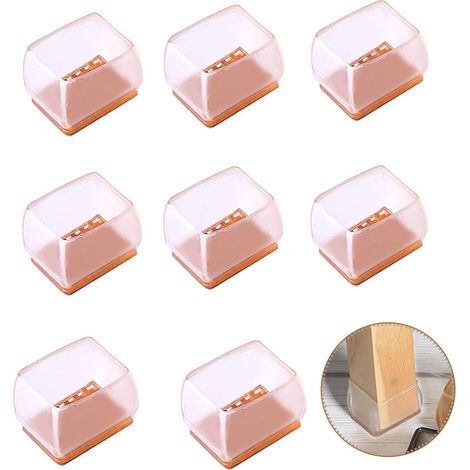 Protection Pied de Chaise Embouts Rectangulaires Anti-Rayures et Réducteurs de Bruit, pour Parquet et Carrelage, 8 Pièces (3.2x2.2cm Transparent) (1/5)