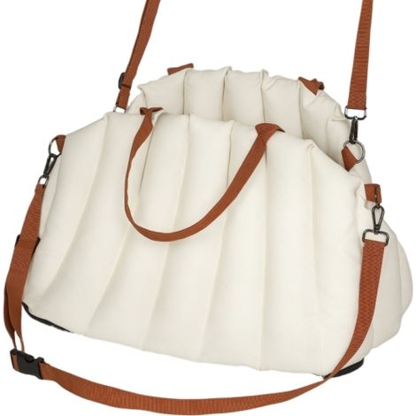 Trasportino per cani di peso inferiore a 5 kg, con 2 cinghie, in tessuto Oxford, imbottito e con guinzaglio, colore bianco sporco, disponibile per l'acquisto in negozio. (1/5)