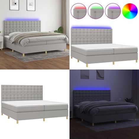 Boxspringbett mit Matratze & LED Hellgrau 200x200 cm Stoff - Boxspringbett - Doppelbett - Bettenrahmen - Lattenrost - Matratze - Home & Living