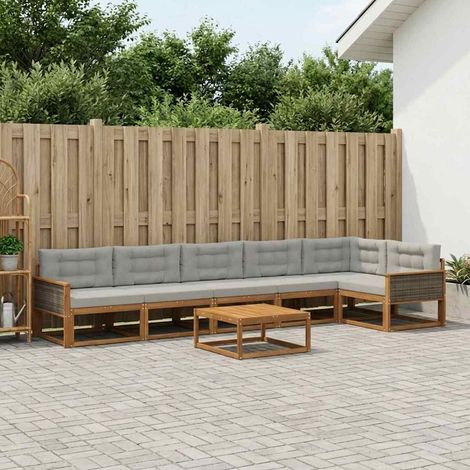 vidaXL Outdoor-Sofagarnitur mit Kissen 7 pcs Natur und Hellgrau (1/5)