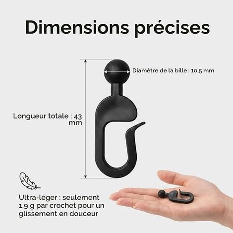Pergola Curtain Hooks, 43 mm Black Plastic Anti-Rust Smooth Glide, Hook Curtain Rail Outdoor Guide Rail for Mosquito Netting, Gazebos, Awnings and Pergola Curtains (1/4)