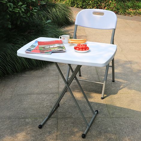 Tavolo pieghevole regolabile, Tavolo pieghevole compatto, 76 x 50 x 48/61/74 cm, Bianco, Materiale: HDPE, Acciaio