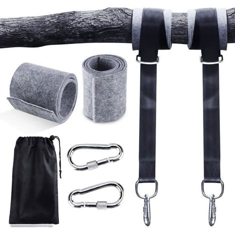 Sangles pour Hamac - Ultra Résistant - 150CM - 2 Crochets Mousquetons - Charge 500KG - Noir