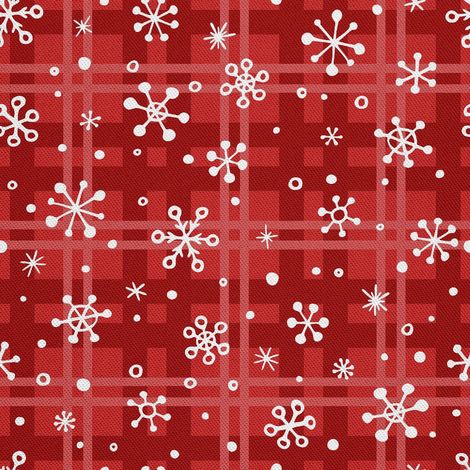 Tela decorativa para exteriores Oxford - motivo de copos de nieve sobre fondo rojo (1/5)