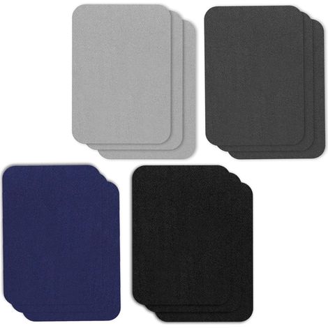 12 parches termoadhesivos para reparar prendas de vestir, zapatos, vaqueros y sombreros (Negro, Azul oscuro, Gris oscuro, Gris claro)